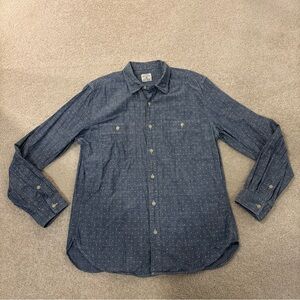 J.Crew Chambray Blue White Polka Dots Button Down Shirt Mens Size M